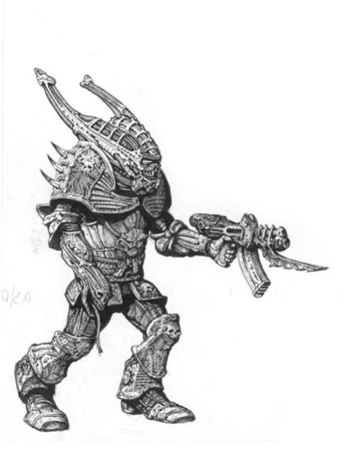 Chaos Space Marine Illustration By Tony Ackland. Copyright: Games Workshop.